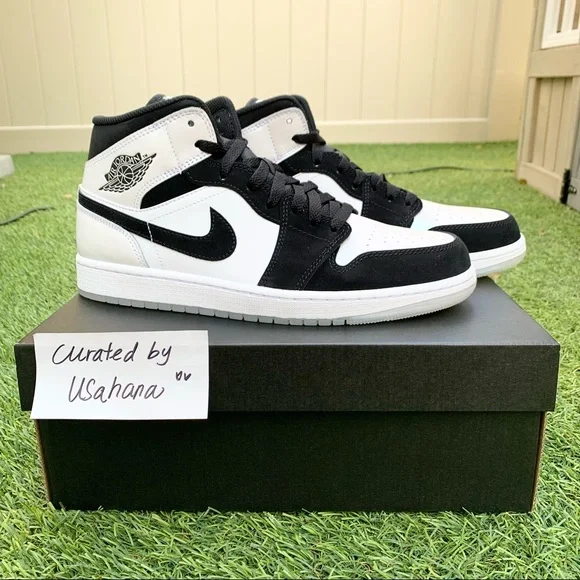 Nike air Jordan 1 mid white black panda diamond shorts shoes - Picture 3 of 4